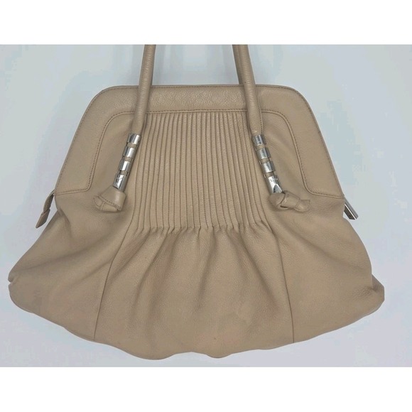 Bodhi Handbags - Bodhi Tan Soft Pebbled Leather Handbag Boho Pleats Please Purse Big Bag Nice